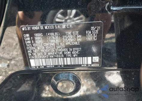 2021 Honda Hr-V Awd Lx из США, поврежденный, VIN 3CZRU6H31MM746628